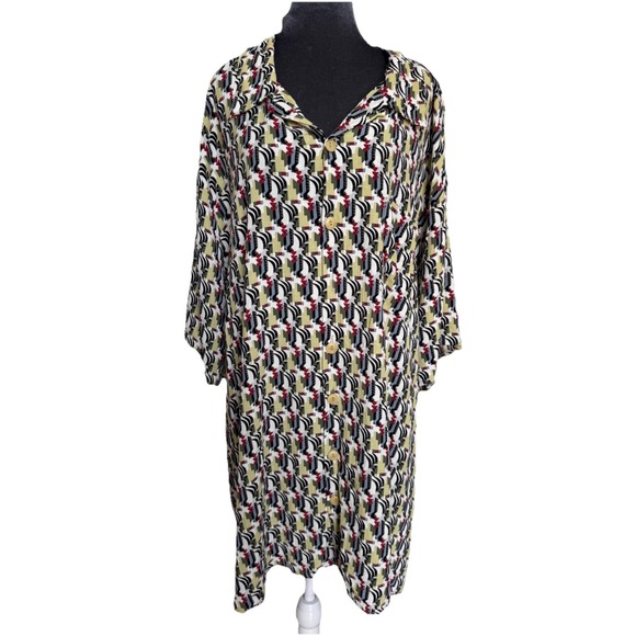 FLAX Designs Dress Tunic 3G 24-26 Art Deco Rayon Thinking Tropics Boho Novelty - Picture 4 of 16